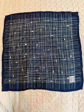 bill blass Vintage Navy and White Grid Silk Scarf